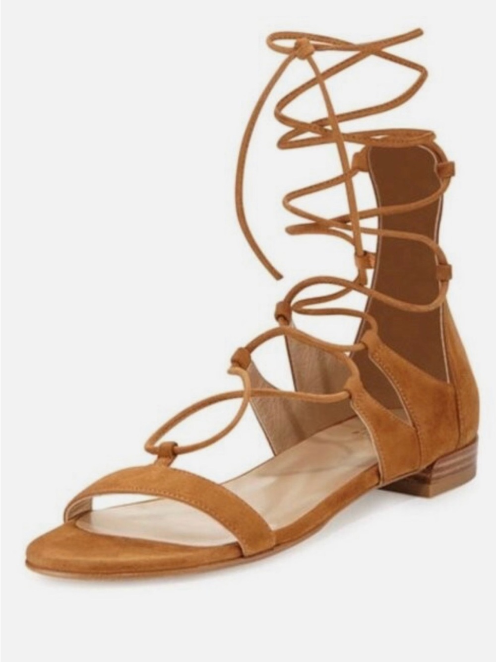 Stuart Weitzman Suede Lace-Up Gladiator Sandals in Tan